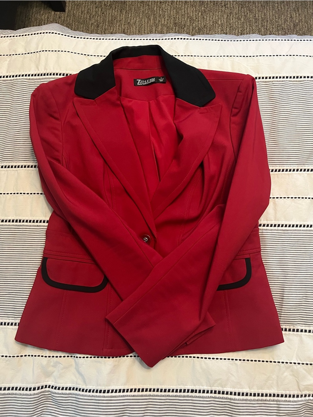 New York & Company Red Blazer with Black Trim